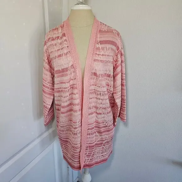 Chico's Embroidered Striped Jacquard Cardigan Pink Size M - Picture 2 of 8